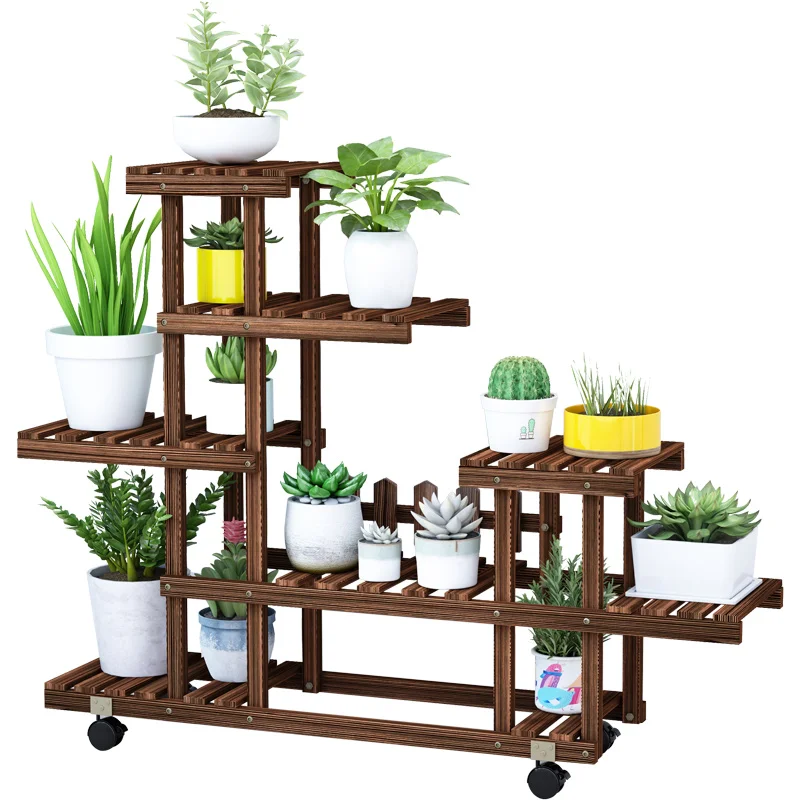 

Balcony Wood Flower Shelf Indoor Living Room Home Rack Floor Fleshy Flower Pot Rack Simple Decorative Frame