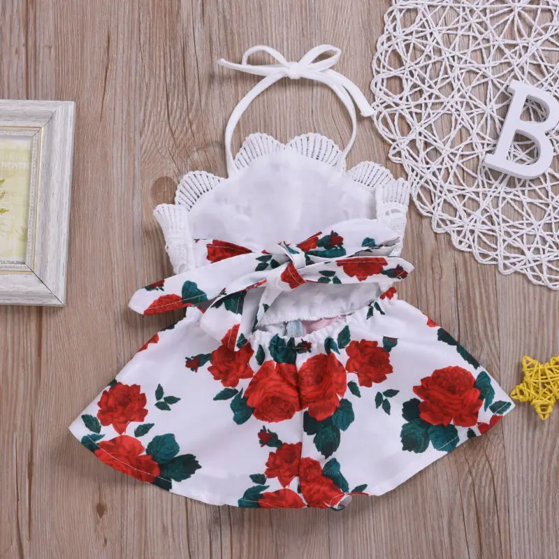Newborn Baby Girl Clothes Sleeveless Lace Flower Print Strap Romper Jumpsuit One-Piece Outfit Summer Clothes - Image 3