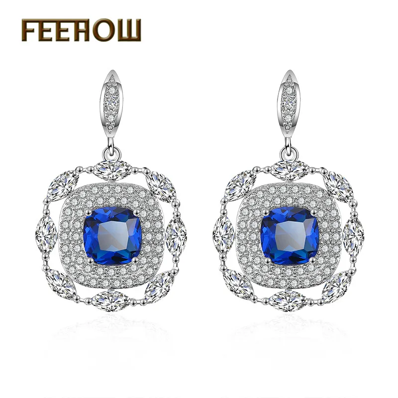 

FEEHOW 2019 New Arrival Classic Zirconia Simple Square Earrings for Women Wedding Dinner Party Brithday Gift Jewelry FWEP2299