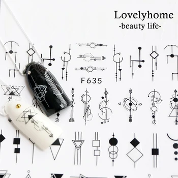 

1Pcs 3D Nail Sticker Self-adhesive Black White Triangle Circular Universe Starry Sky Symbol Design For DIY Manicure Decorations
