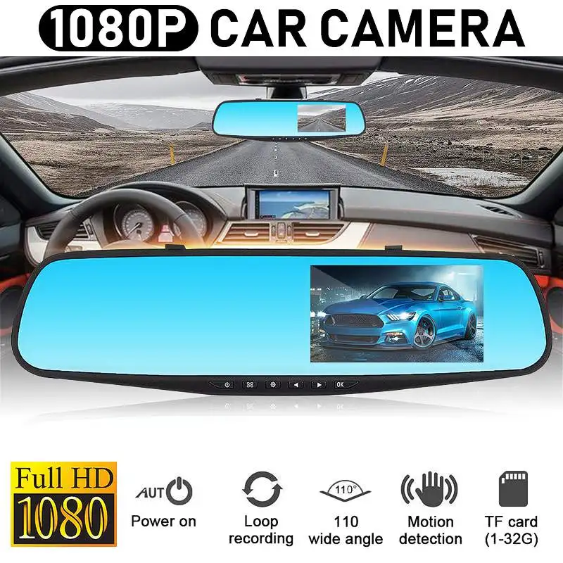 3,5 дюймов 1080P Full HD видеорегистратор для вождения автомобиля, зеркало заднего вида, видеорегистратор, камера ночного видения