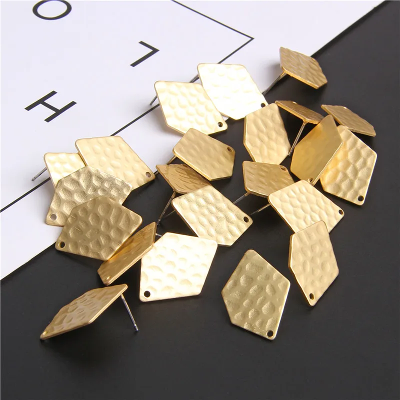 

6pcs/lot 17*25mm Zinc Alloy Golden Square Irregular Ripple Stud Earring Base Connectors For DIY Earrings Jewelry Accessories