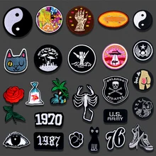 Ferro Em Patches Bordados Fofocas Subiu Peixinho Gato Chapéu Para Listras Roupas DIY Applique Do Emblema Adesivos Roupas Acessórios(China)