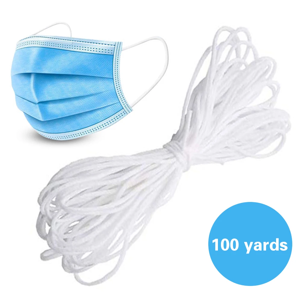 

50/100/200Yards 3MM Elastic Mask Rope White Earloop Cord Ear Tie Rope Handmade String for Mask Strap Sewing Braided Elastic Band