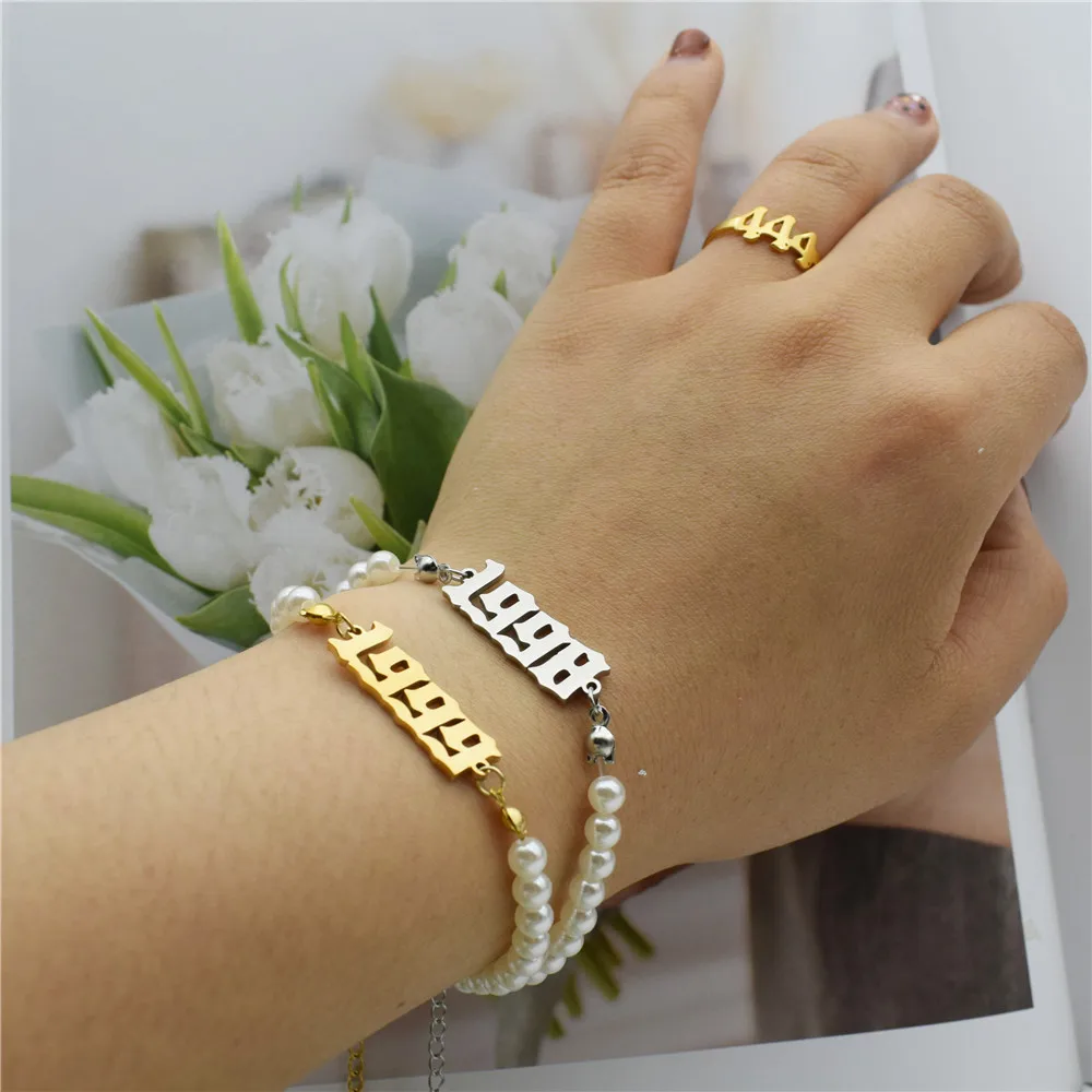 Pulsera de año de nacimiento para mujer, mejores regalos, joyería minimalista de perlas pulsera de dijes de inoxidable para mujer - AliExpress Joyería y accesorios