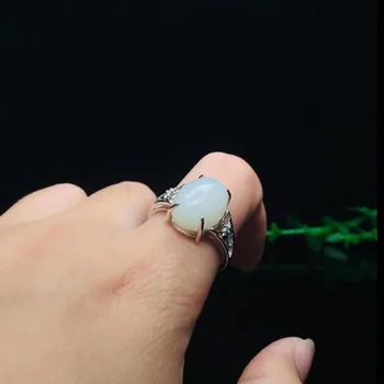 

Hot Sale Genuine 925 Sterling Silver Hetian White Jade Inlay Zircon Ring Fashion For Woman Boutique Jewelry