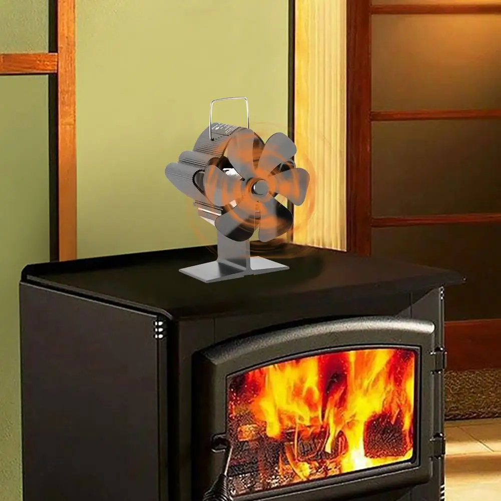 6 Blade Stove Fan Silent Efficient Heat Distribution Fireplace Fan Log Wood Burner Ecofan Heat Powered Fireplace Winter Warm — view 4