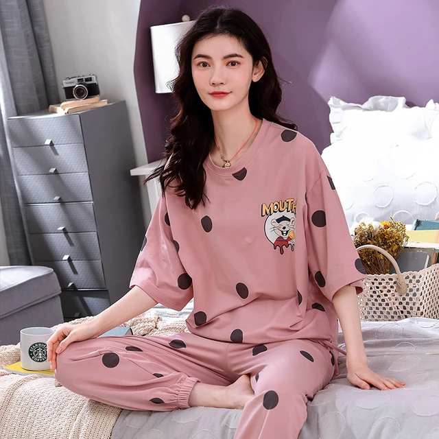 4xl Young Girl Sleepwear Sets Leisure Clothes Spring Thin Short Sleeved Women  Pajamas Dot Printing Pyjamas Lovely Home Clothing - Pajama Sets - AliExpress