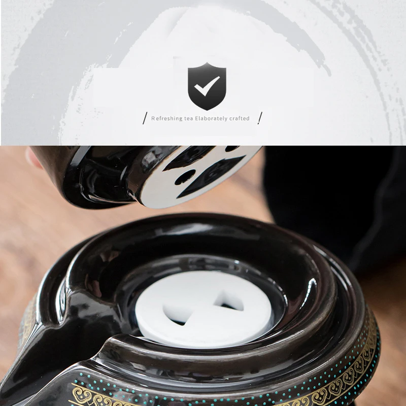 Ceramic Stone Grinding Semi-automatic Kung Fu Tea Set Creative Wisteria Gilding Tea Ceremony Supplies