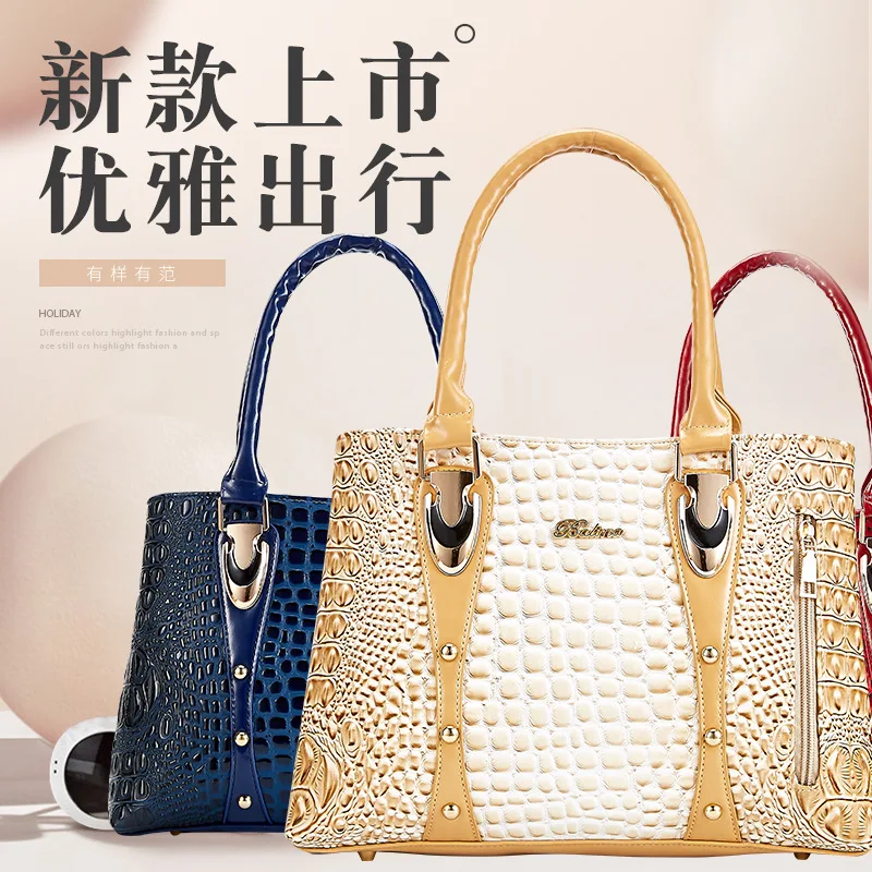 

Patent Leather Trend Crocodile Pattern Hand Large Bag 2019 New Style Europe And America WOMEN'S Fashion Handbag Embossed Women's
