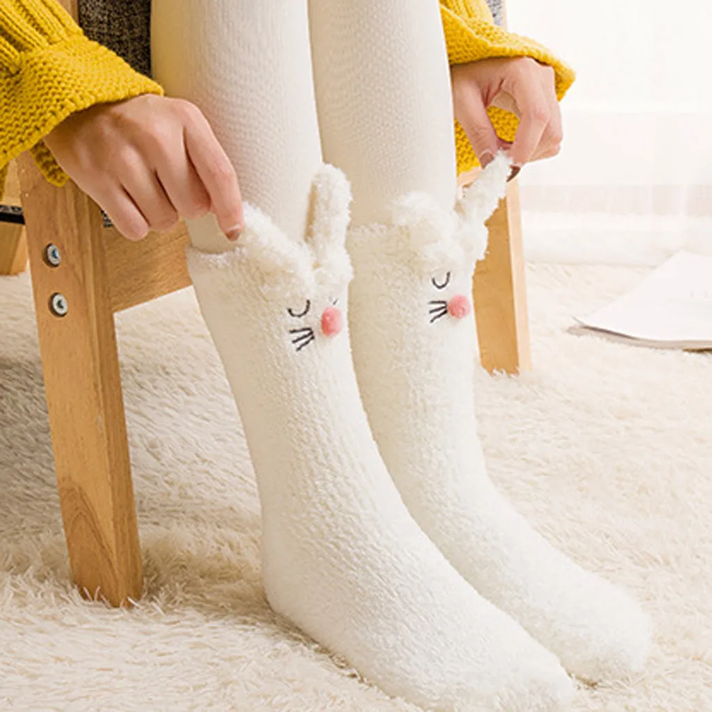 Женские носки, повседневные однотонные зимние теплые гетры, вязаные носки из кораллового флиса, Прямая, носки, sea3