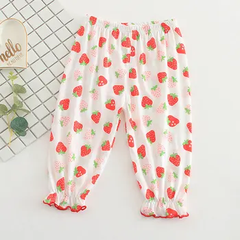 

Summer girls pants lanterns strawberry pattern cotton comfortable breathable Ankle-length pants baby air-conditioned pajamas