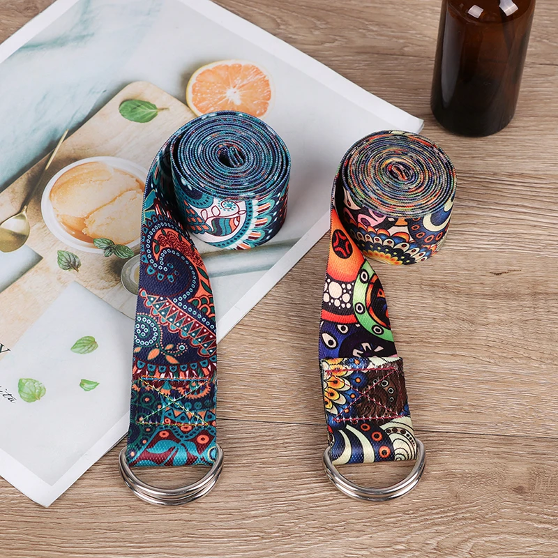 79207-2841d3.jpg D Ring Belts Yoga Strap Fitness Rope Colored Printed Adjustable Yoga Belt Yoga Stretch Belt Washable