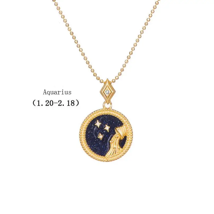 925 пробы Серебряное ожерелье 12 зодиака, круглый кулон с монеткой, ожерелье с созвездием для женщин, ювелирные изделия, вечерние, подарок - Окраска металла: aquarius