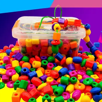 

Kids Cartoon Plastic Geometric Beads DIY Stringing Threading Weaving Bracelet Necklace Jewelry Making Beaded Accessory Play Toy