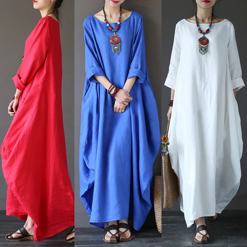 

New Style Hot Selling Loose And Plus-sized Cotton Linen Long Skirts Dress