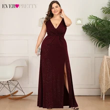 Платья для выпускного вечера размера плюс с блестками Ever Pretty EP07505 с двойным v-образным вырезом, с разрезом по бокам, с рюшами, без рукавов, сексуальная Вечерние платья Bestidos De Gala