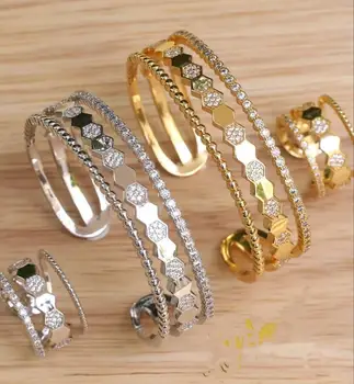 

jankelly luxury Unique African Bangle Ring Set Jewelry Sets For Women Wedding Cubic Zircon Crystal CZ Dubai Bridal Jewelry Set