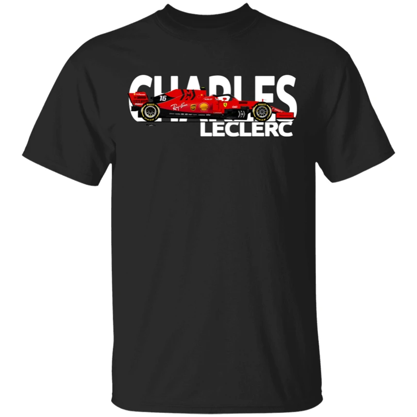 

Charles Leclerc 2019 - Feerrari Sf90 Large White Text T-Shirt Red-Black Men-W... Slim Fit Tee Shirt