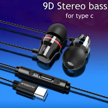 

3.5mm Bass Headphones with Microphone In-ear Wired earphone Metal Wire Control Type C for Huawei P20 P10 Xiaomi Samsung phone