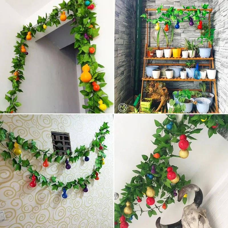 

Simulation gourd vine fruit cane adornment fake vegetables simulation grape leaves hanging air conditioning pipe roof