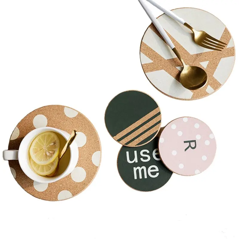 

2pcs/set Insulation Pad Thicken Cork Coaster Table Placemat Cup Pot Mat Modern Nordic Geometric Dot Party Home Kitchen Decor