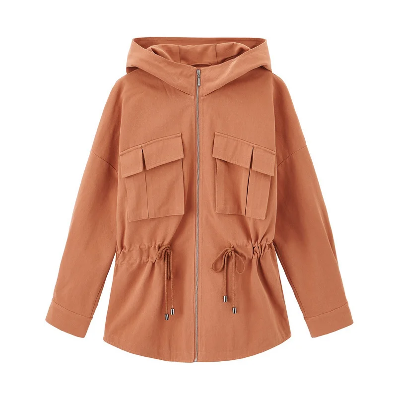 astounding  INMAN Spring Autumn Fashion Contrast Hooded Fashion Personality Drop-shoulder Sleeve All Matched Wo