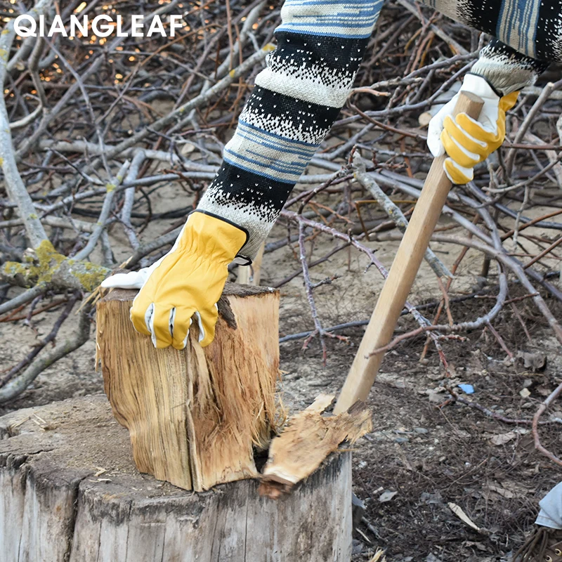 QIANGLEAF новые рабочие перчатки из воловьей кожи сварочные перчатки защитные садовые спортивные износостойкие кожаные мужские рабочие перчатки YP56