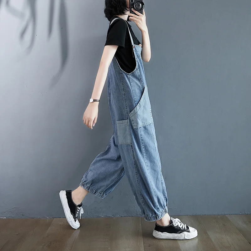 Korean Style Plus Size Overall Jeans Women 2020 New Spring Autumn Strap Pocket Denim Wide Leg Pants Casual Jeans Jumpsuit