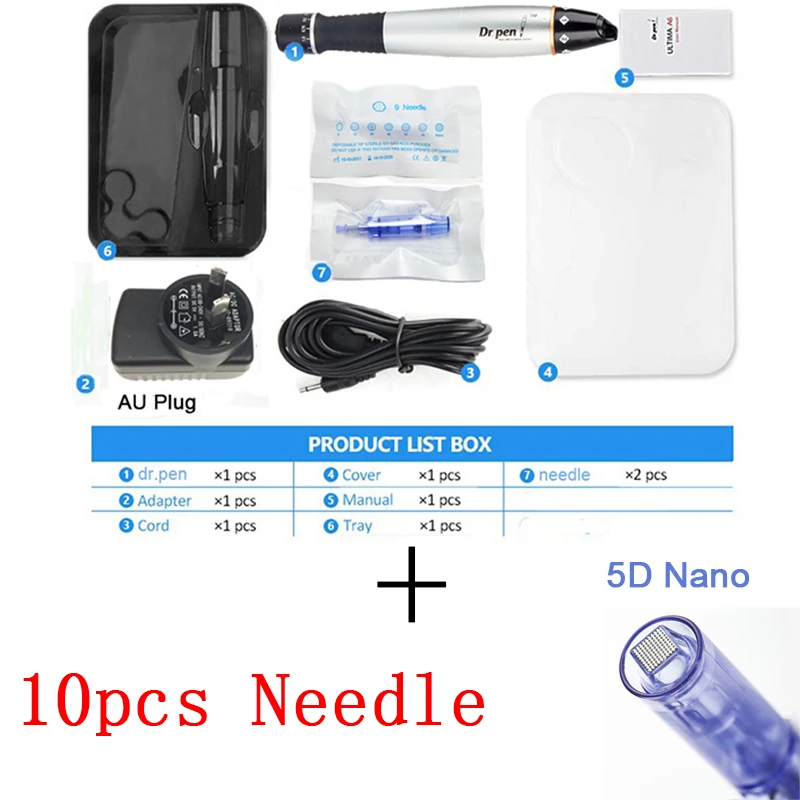pen and 5D nano Dr ручка Ultima A1 с 10 шт. Дерма Ручка иглы картриджи Авто Dr ручка Дерма ручка профессиональная мезотерапия уход за кожей лица - Цвет: pen and 5D nano