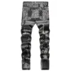 Men Paisley Bandanna Printed Jeans Fashion 3D Digital Painted Stretch Denim Pants Slim Straight Black Trousers 2