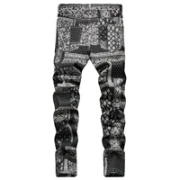 Men Paisley Bandanna Printed Jeans Fashion 3D Digital Painted Stretch Denim Pants Slim Straight Black Trousers 2