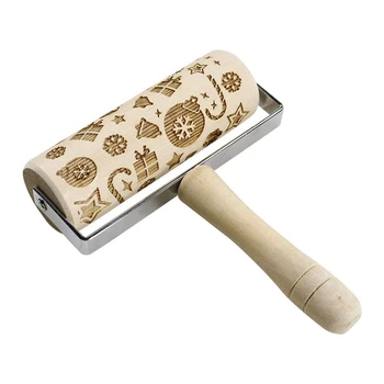 

Embossed Rolling Pins-Christmas Wooden Engraved Rolling Pin DIY Tool with Christmas Deer Tree for Kids and Adults to Baking Past