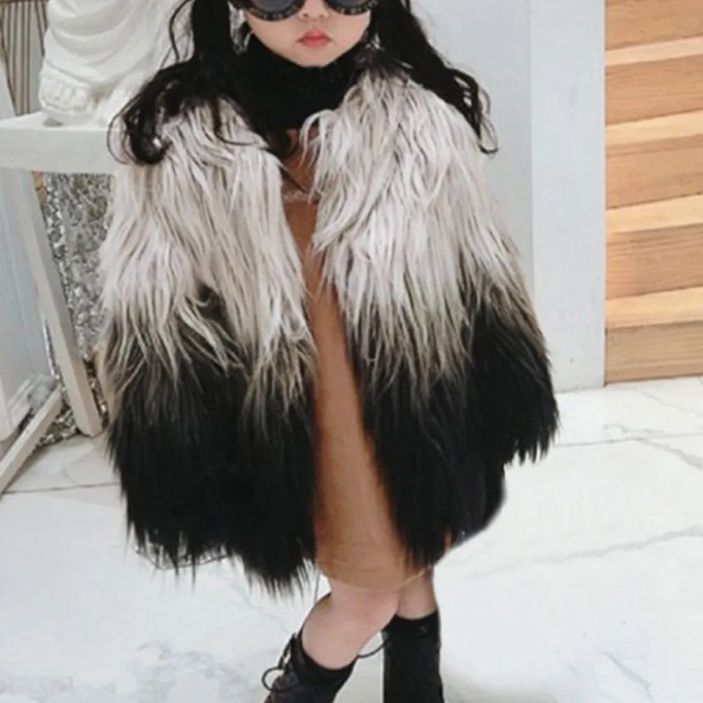 Детская зимняя одежда модное зимнее теплое пальто из искусственного меха с градиентом Милая плотная одежда для девочек-подростков без рукавов