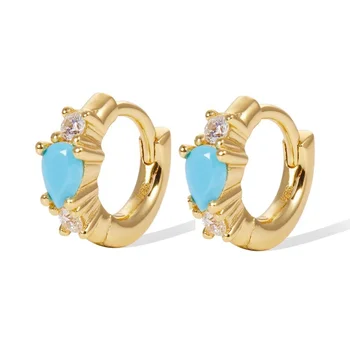 

LOZRUNVE Korean Delicate Water drop Turquoise CZ Mini Huggie Hoop Earring 2020 Design
