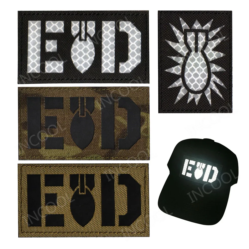 

EOD Infrared Reflective IR Patches Tactical Military Morale Patches Fabric Badges Glow in Dark Hook Loop Sticker for Cap Clothes