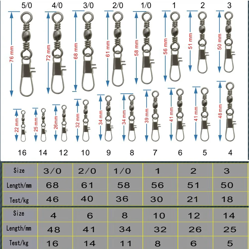 50pcs 14# To 3/0# Swivels Interlock Snap Fishing Lure Tackles Gear Accessories Connector Swivels Pin Bearing Rolling Solid Tool fishing swivels fishing accessories fishing tackle fishing tools fishing tool