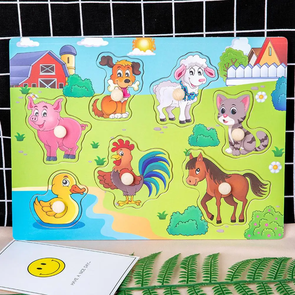 Farm animals Детские игрушки деревянная головоломка набор образовательных деревянных игрушек мультяшное транспортное средство/морское животное головоломка детский подарок детские игрушки - Цвет: Farm animals
