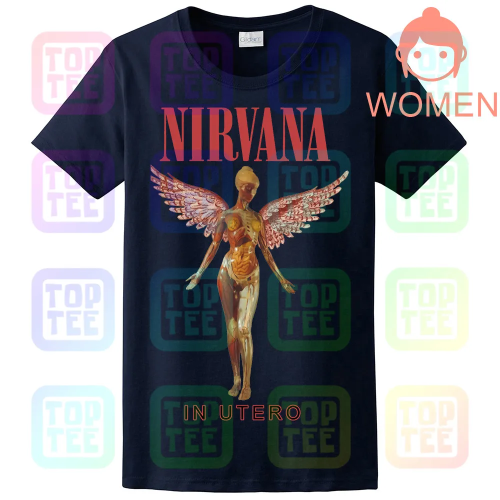 Футболка Nirvana-In Utero natur из хлопка Kurt Cobain - Цвет: WOMEN-NAVY