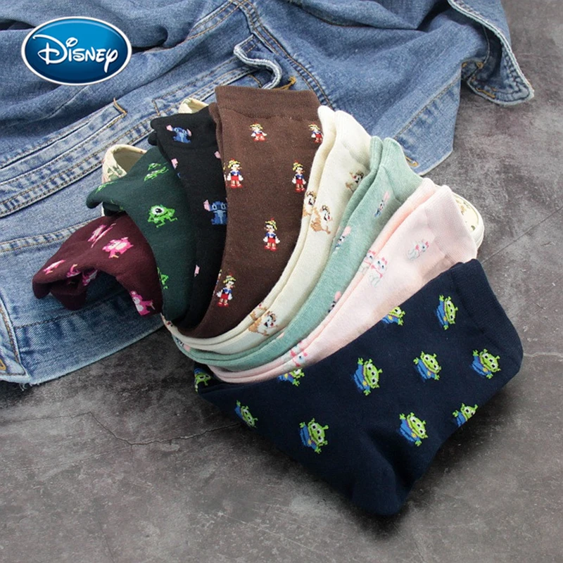Disney cute Women cartoon print tube stockings fashion warm sweat-absorbent candy cotton socks