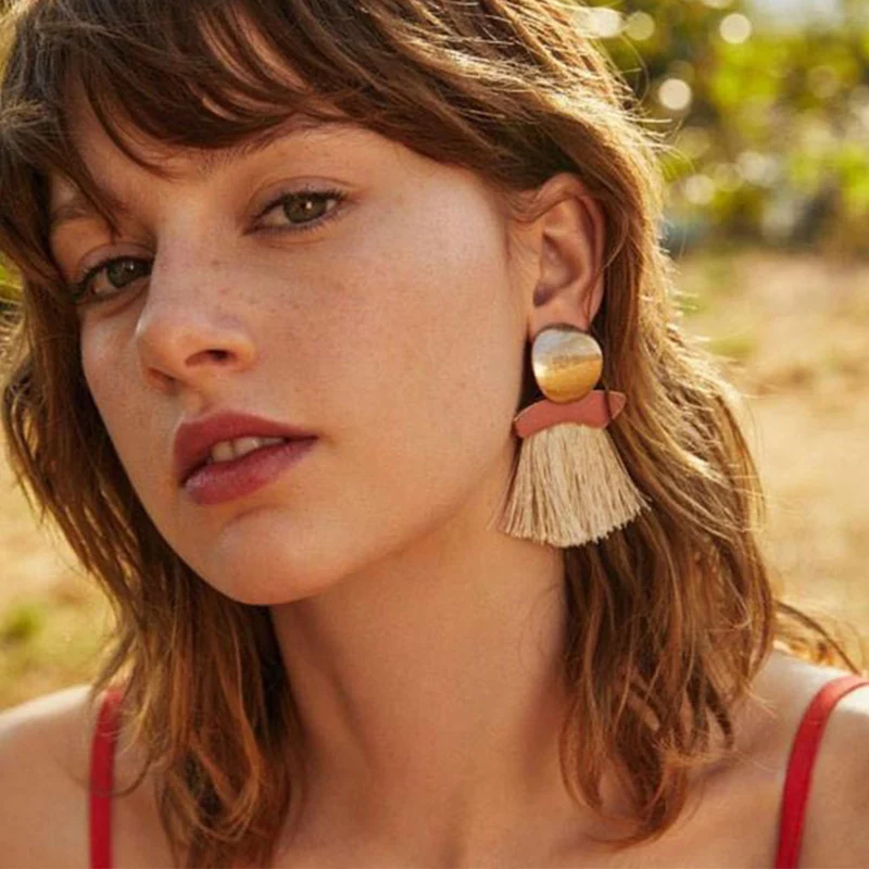 Bohemia Long Tassel Drop Dangle Earring for Women Big Large Metal Earrings 