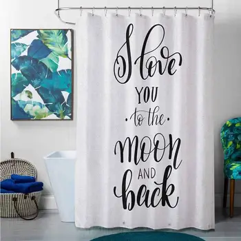 

Shower Curtains Gray Fabric I Love You,Minimalist Stylized I Love You to The Moon and Back Valentines Togetherness, Black