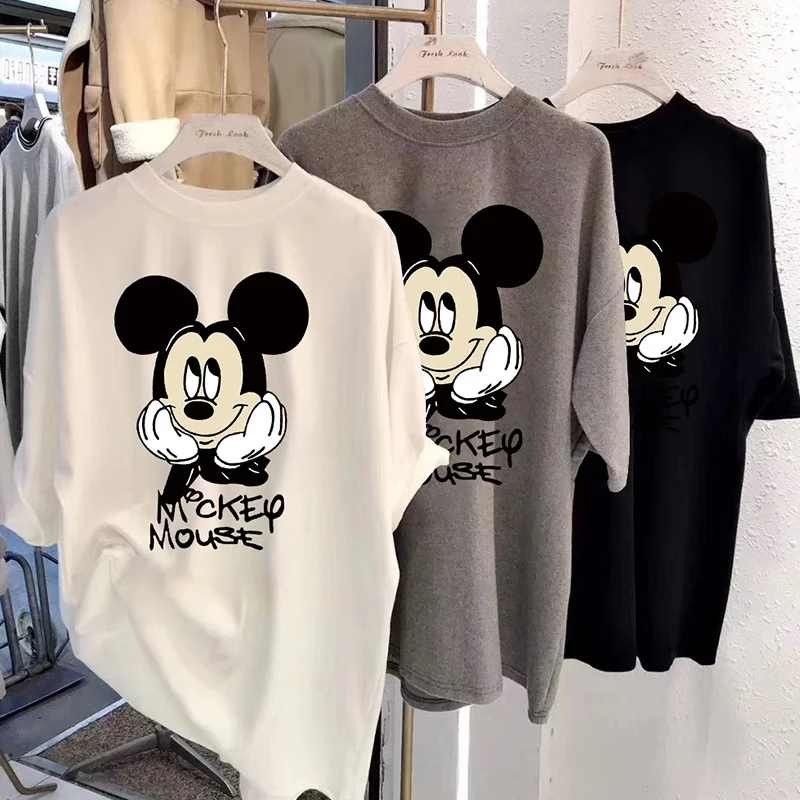 Compra Camisetas de moda de verano para hombre y mujer, camisetas con estampado de dibujos animados de Mickey Mouse, prendas de cuello redondo de media manga, Top de estilo coreano QMrXeLmqDb1