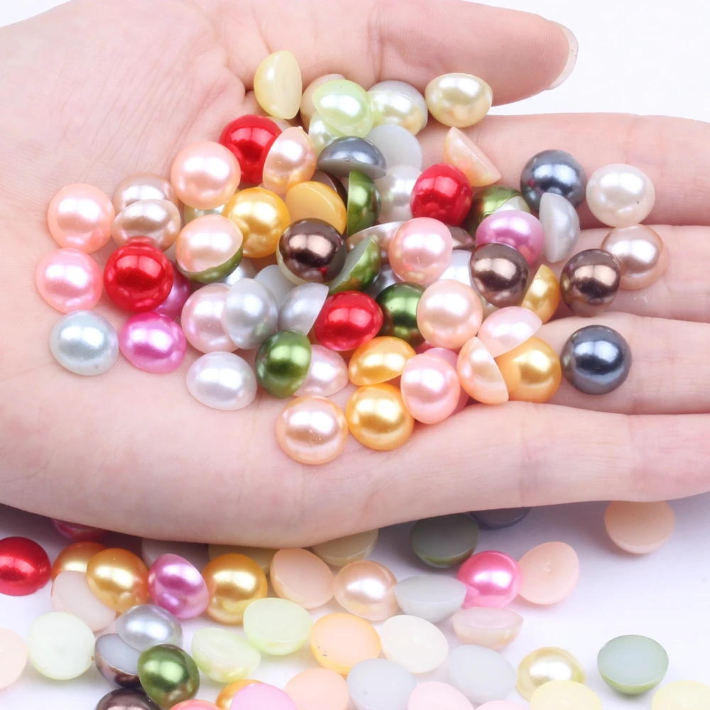 

Half Round Pearls 10mm 100pcs Many Colors Flatback Round Shiny Glue On Resin Beads DIY Jewelry Nails Art Decorations