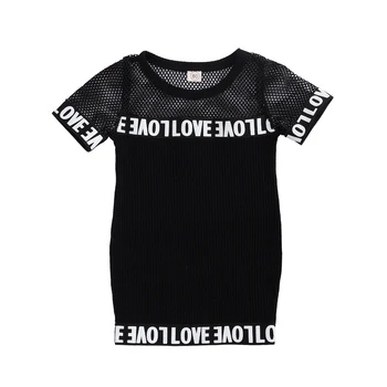 

1-5Y Infant Kids Baby Girls Casual Dress Net Letter Print Short Sleeve Straight Mini Dress 2 Colors