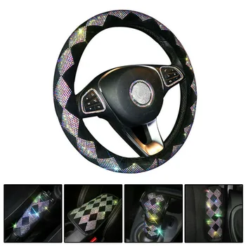 

Universal Sparkle Luxury Steering Wheel Cover Shiny Rhinestone Car Accessories Handbrake Cover