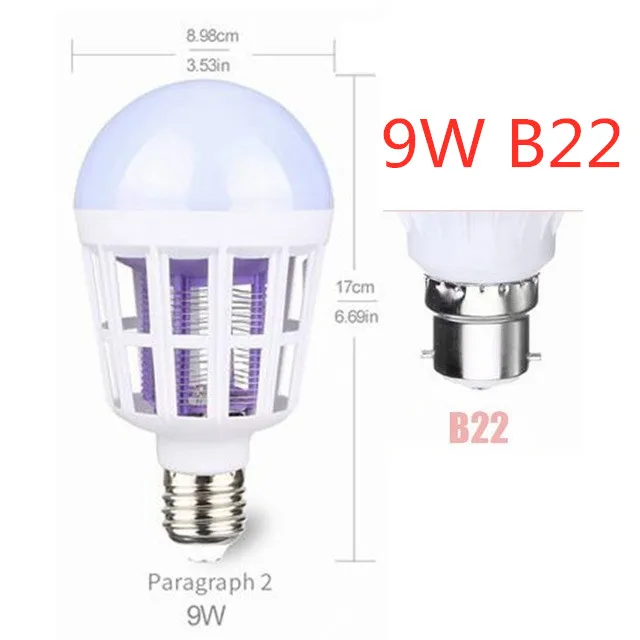 AC175~ 220V светодиодный противомоскитная лампа E27/B22 светодиодный Светодиодная лампа для дома светильник ing мухобойка, лампа-ловушка для насекомых анти москитный Отпугиватель москитов средство светильник - Цвет: B22 Bulb 9W