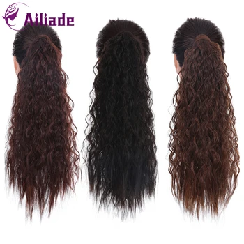 

AILIADE 20" Kinky Curly Synthetic Velcro Ponytail Extensions Clip-in Pony Tail Natural Hair Extension Heat Resistant Hair Pieces