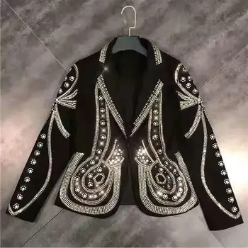 

Fashion Women's Suits 2020 Spring Black Blazer Women Coat Rivet Diamond Suit Female Outerwear