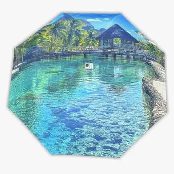 

High Quality Printed Umbrella Windproof Three Folding Automatic Rain Umbrella for Women Anti-UV Sunny Umbrella